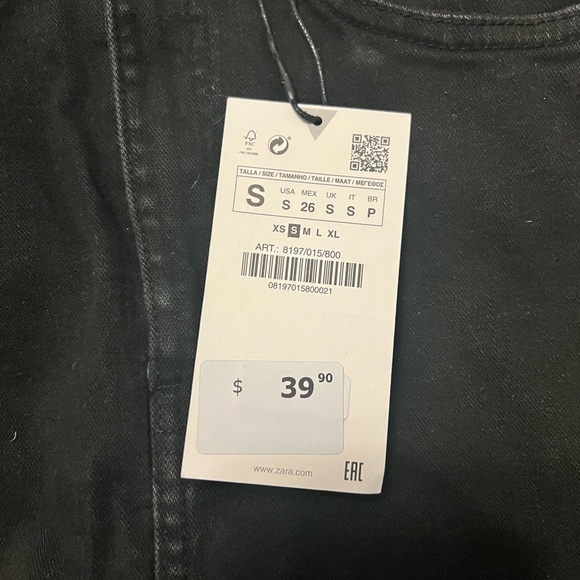 NWT Zara Black Denim Mini Skirt Small - Picture 3 of 3